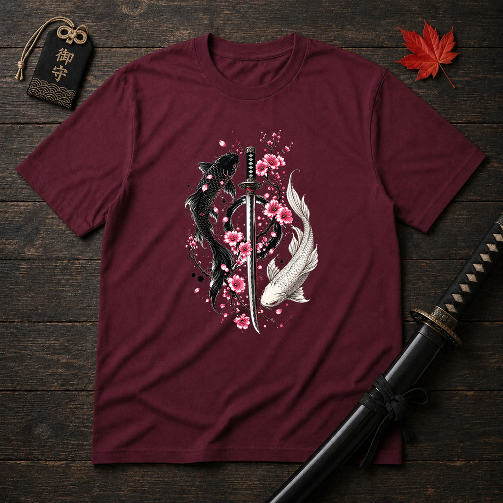 Yin Yang Koi And Katana T-Shirt