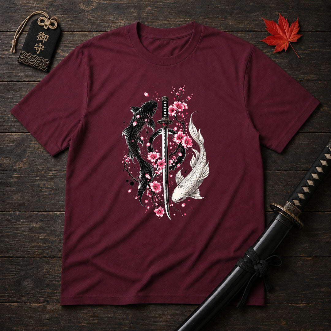 Yin Yang Koi And Katana T-Shirt