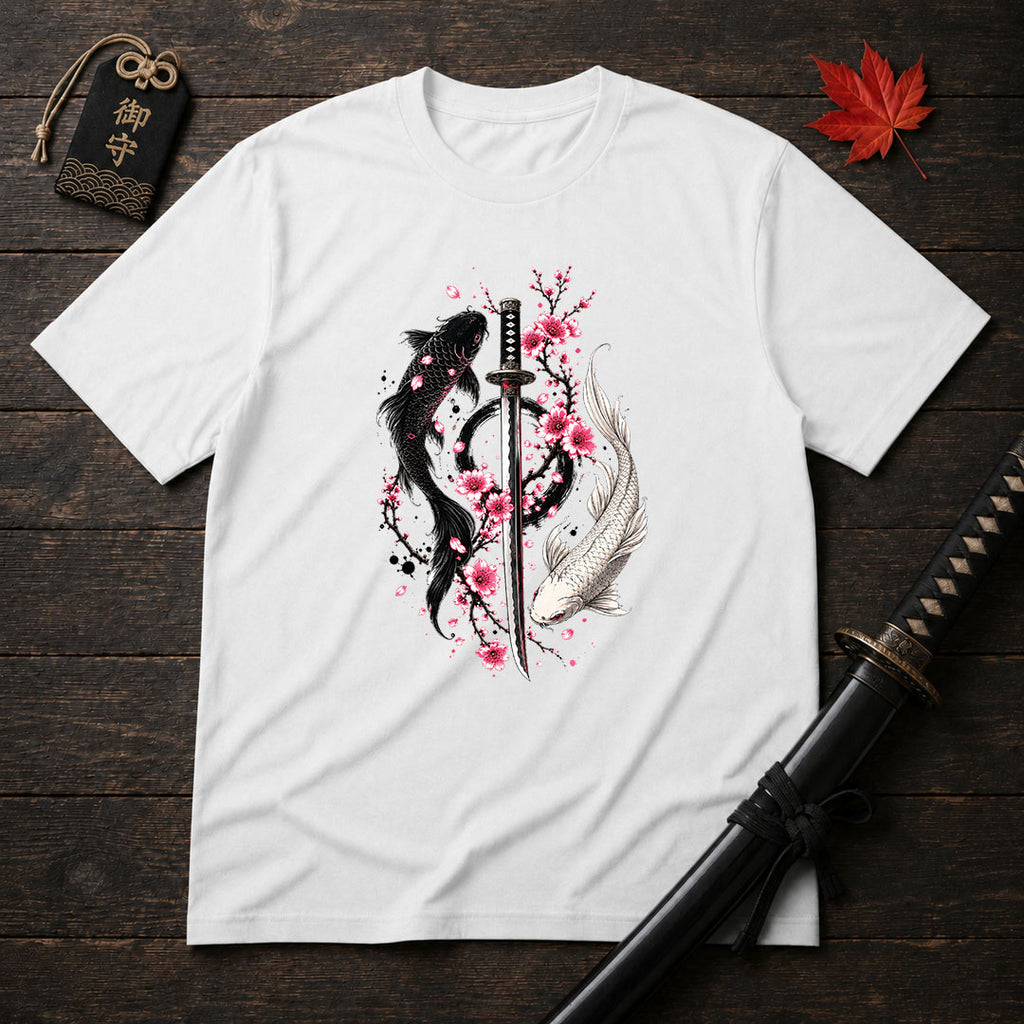 Yin Yang Koi And Katana T-Shirt